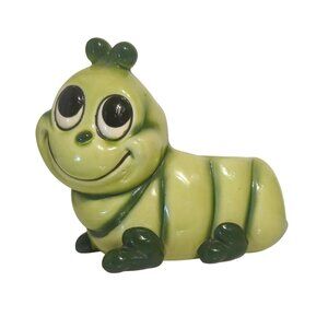 Vintage Relpo Green Caterpillar Ceramic Planter Kitsch Cute Garden Decor Japan